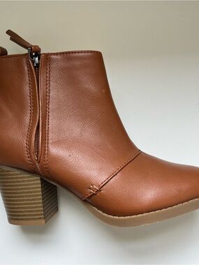 Old Navy Cognac Tan Ankle Bootie with Stacked Heel